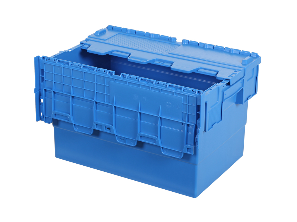 een blauwe distributiebak