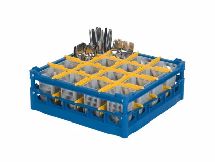 Professionele bestekkorven voor vaatwassers en horeca. Stapelbaar, hygiënisch en geschikt voor intensief gebruik in spoelkeukens en grootkeukens.